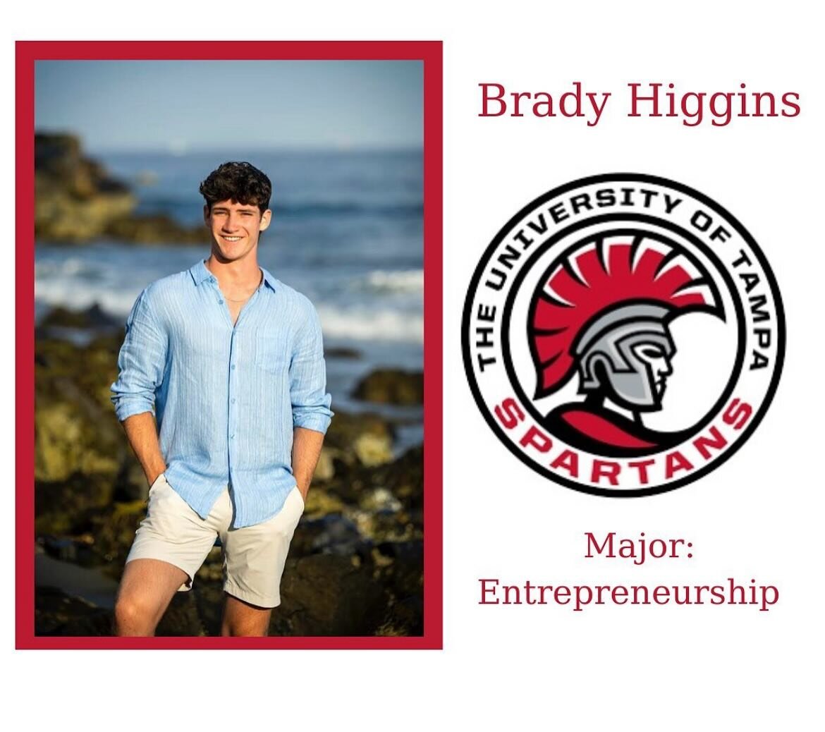 Congratulations to Brady from York High School on his decision to attend University of Tampa where he will study entrepreneurship. Brady comes from a family of business owners and understands the hard work, resilience, and motivation that self-employ