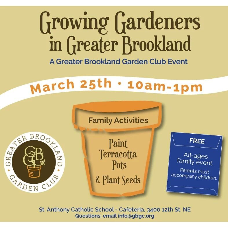 Join us for our spring community event: Pot Painting and Seed Planting for Children. 🌱
- Paint Terracotta Pots
- Plant Wildflower Seeds
- Have Fun with your Neighbors!

Date: March 25th, 10-1PM
Location: St. Anthony Catholic School - Cafeteria, 3400