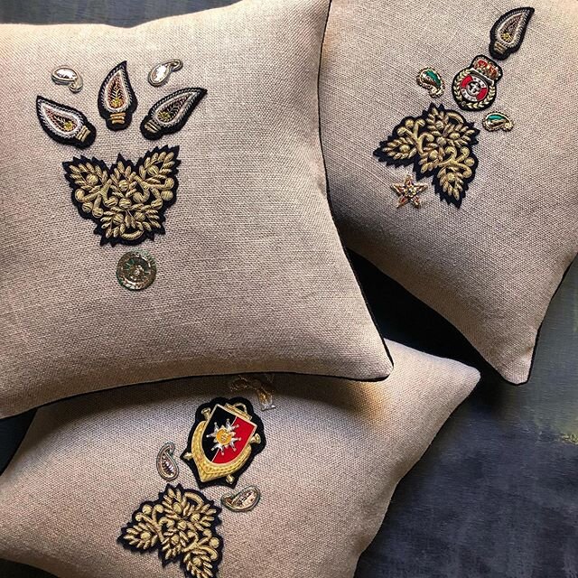 We made these one of a kind pillows with an assortment of patches that we found years ago in nyc. When we started @patchnyc there were many small shops filled with assorted beads, trims and ribbons but unfortunately over the years they have all close