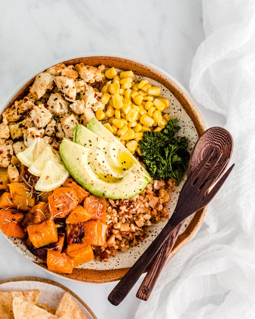 Mexican Cauliflower Rice with Roasted Butternut Squash and Harissa