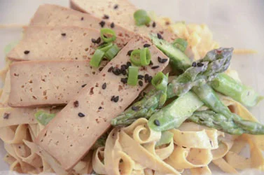 Sichuan Tahini Yuba With Asparagus &amp; Roasted Red Peppers