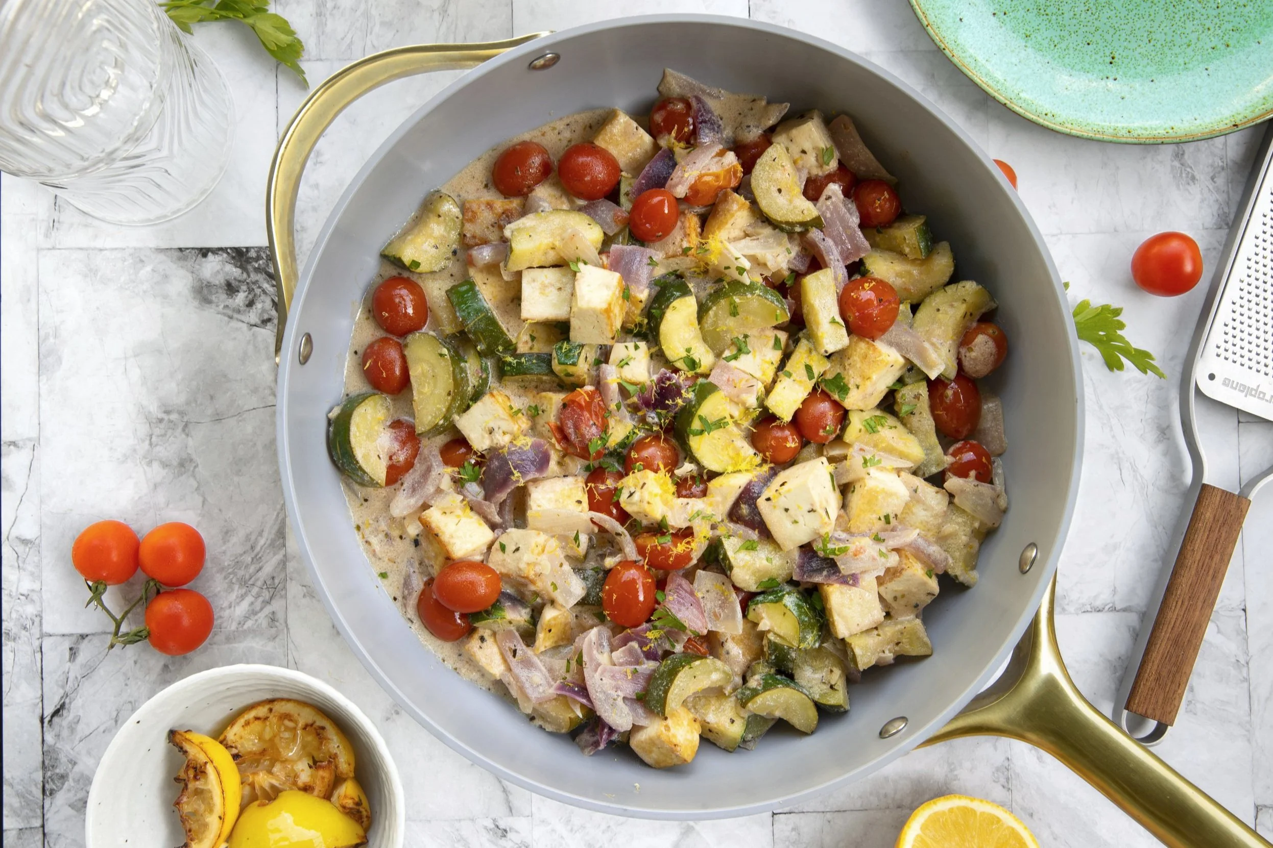 Lemon-Garlic Tofu Skillet