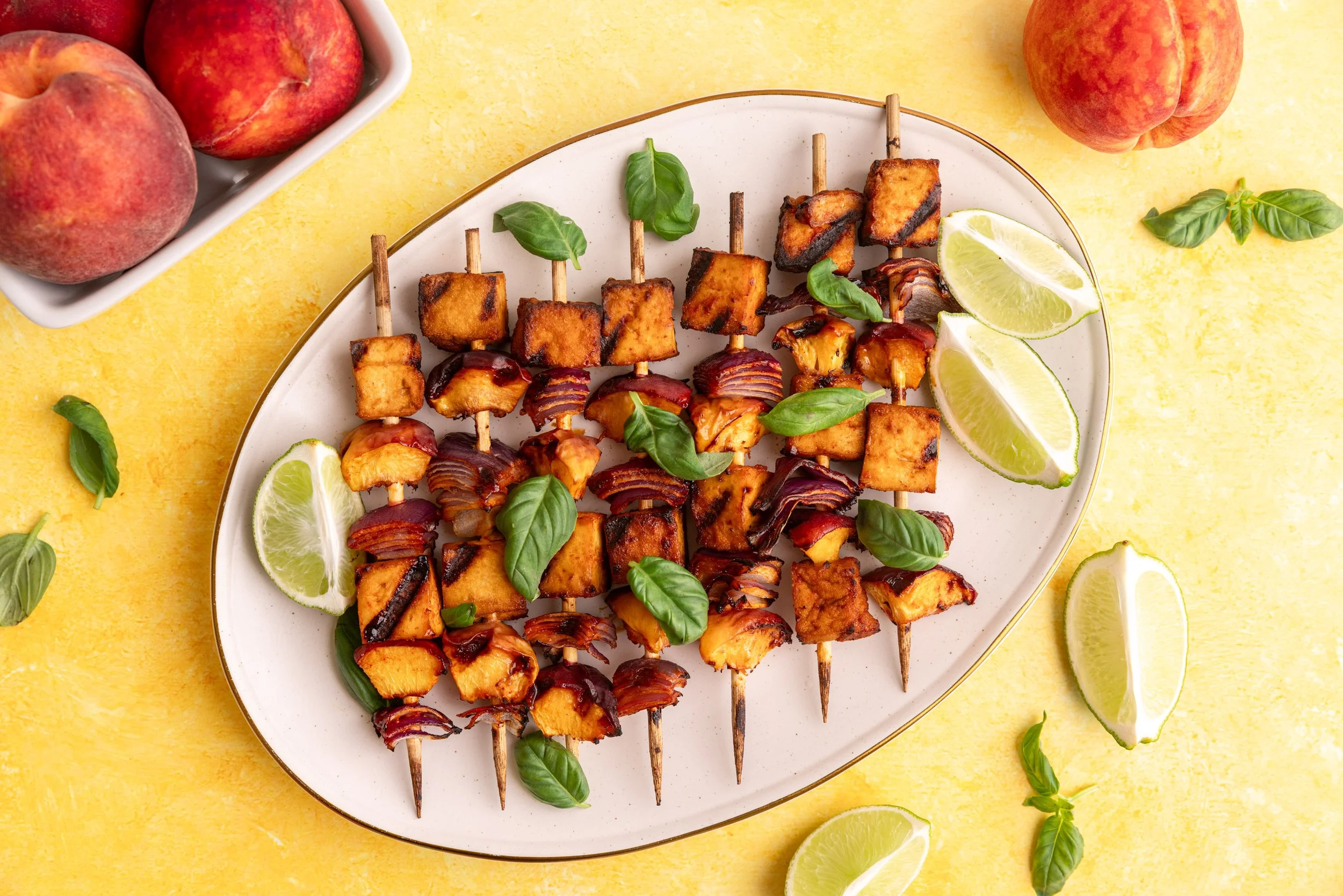 Grilled Gochujang Peach &amp; Tofu Skewers