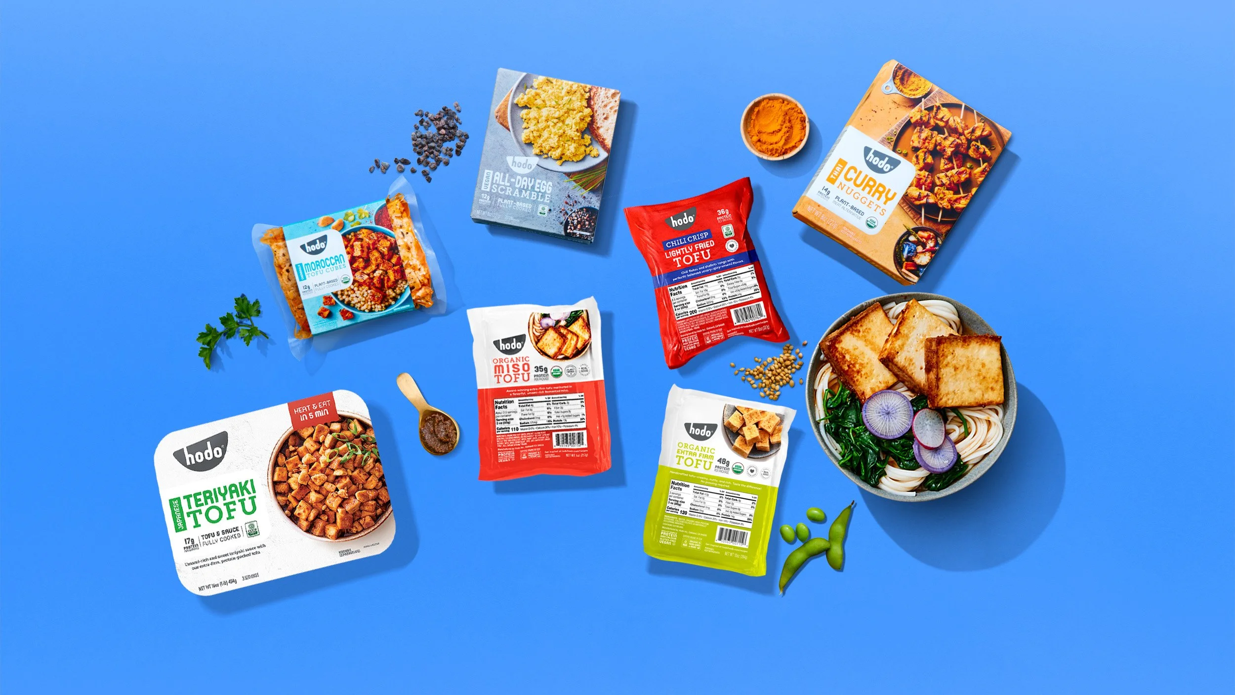 Product Assortment Lightly Fried Tofu with Hodo's Priority Skus with miso udon bowl