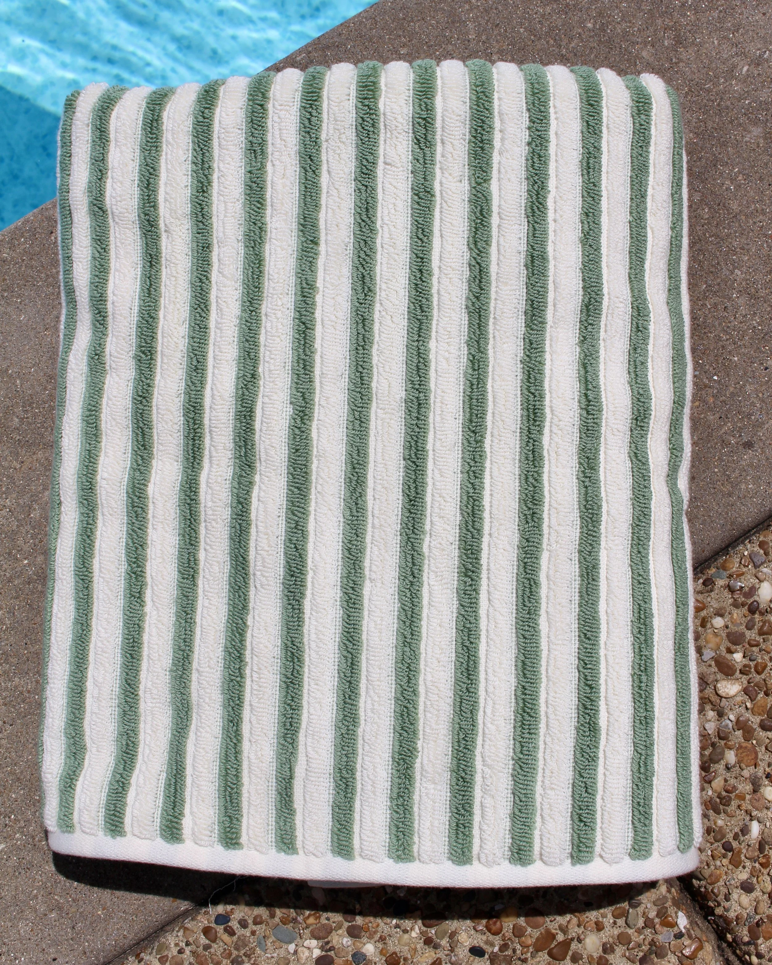 the sage and white stripe towel
