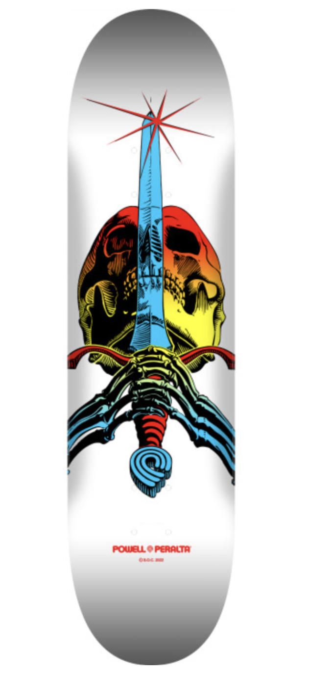 Tabla para patineta skateboard profesional Powell Peralta skull and sword Ray Bones Rodriguez 8.25 x 31.95 incluye lija y stickers