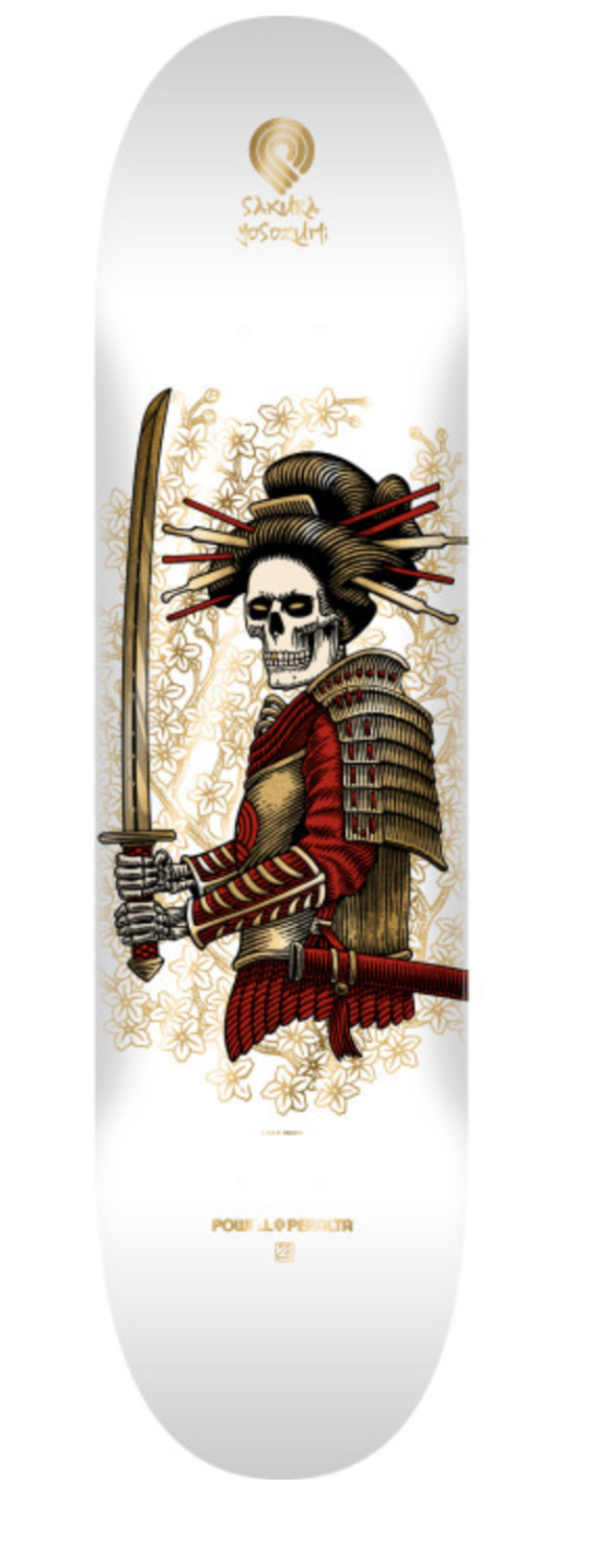 Tabla para patineta profesional Powell peralta Sakura Yosozumi 8.25 x 31.95, incluye lija y stickers