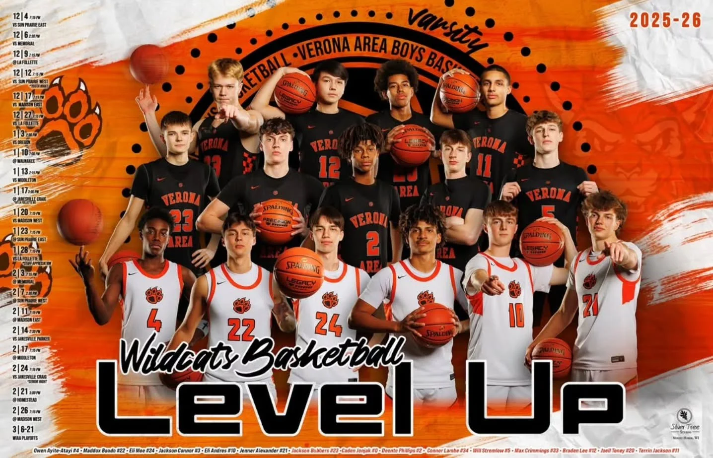 🏀 𝗟𝗘𝗩𝗘𝗟 𝗨𝗣 🏀 

Wildcat Basketball locked in and pushing each other to the next level. 🧡🖤 Every pass, every shot, every moment&mdash;Level Up. Go Cats! 

Verona Area Boys Basketball 2025-26

#veronawildcats #veronawi #silvertreestudio