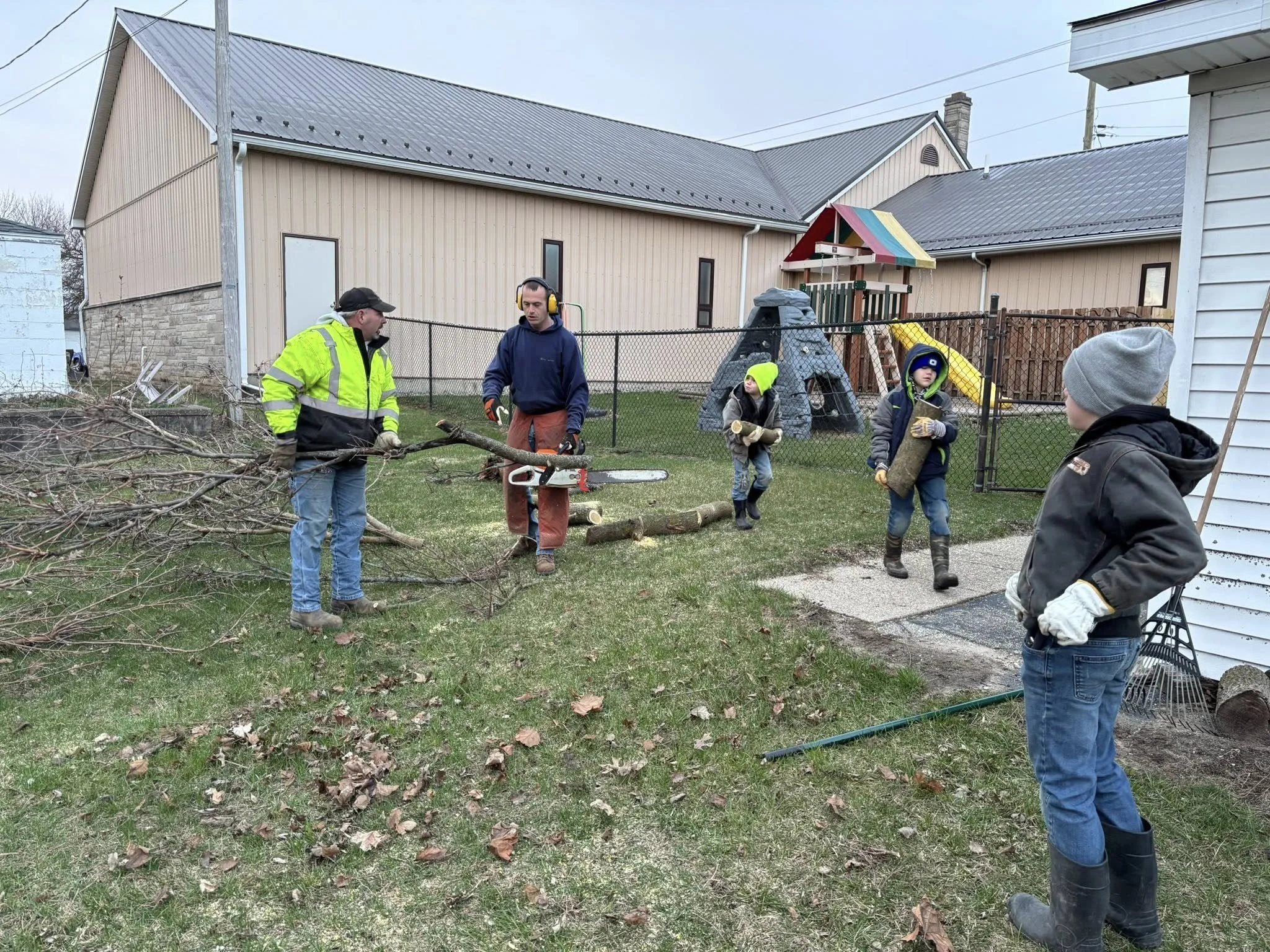  Everyone pitched in to clean up a tree we cut down 