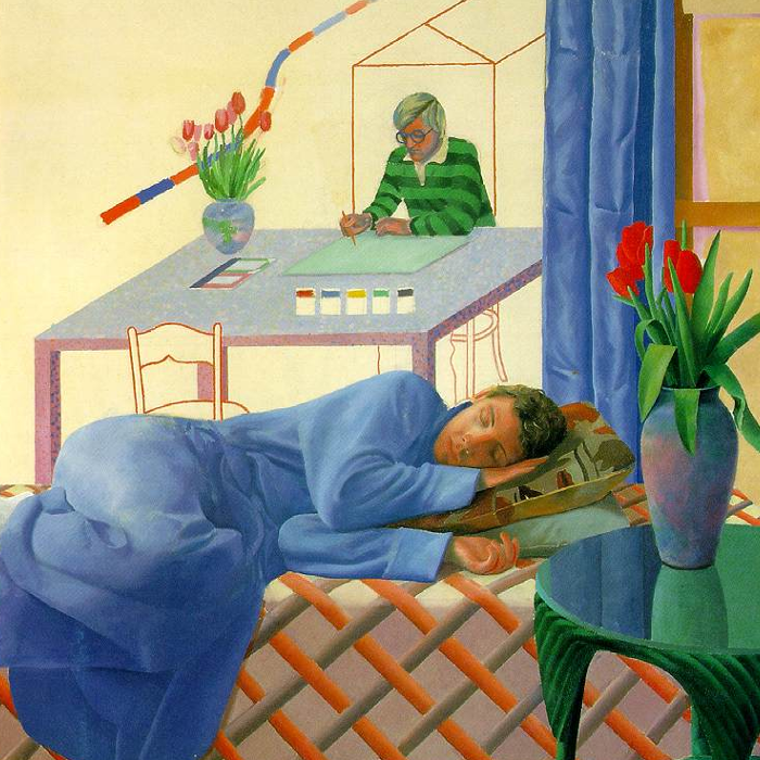 Cover art: David Hockney , Model with Unfinished Self Portrait (crop)