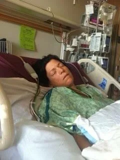 Debra fighting for her life in the hospital after the cycling accident.