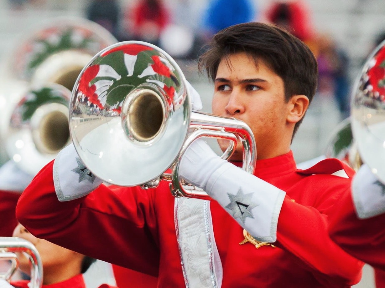 Santa Clara Vanguard performance at the 2017 Rose Parade band festival in Pasadena, Calif., Dec. 30, 2016