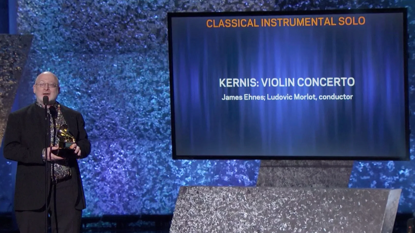Composer Aaron Jay Kernis accepting the 2019 Grammy Award for Best Classical Instrumental Solo on behalf of James Ehnes.