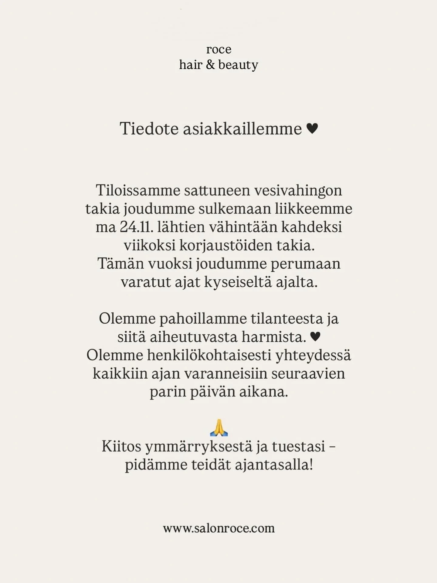 T&auml;lle viikolle l&ouml;ytyy viel&auml; muutamia vapaita aikoja hius- ja ripsipalveluihimme. K&auml;y nappaamassa oma aikasi - linkki ajanvaraukseen biossa. 🤎

#rocehairandbeauty #salonroce