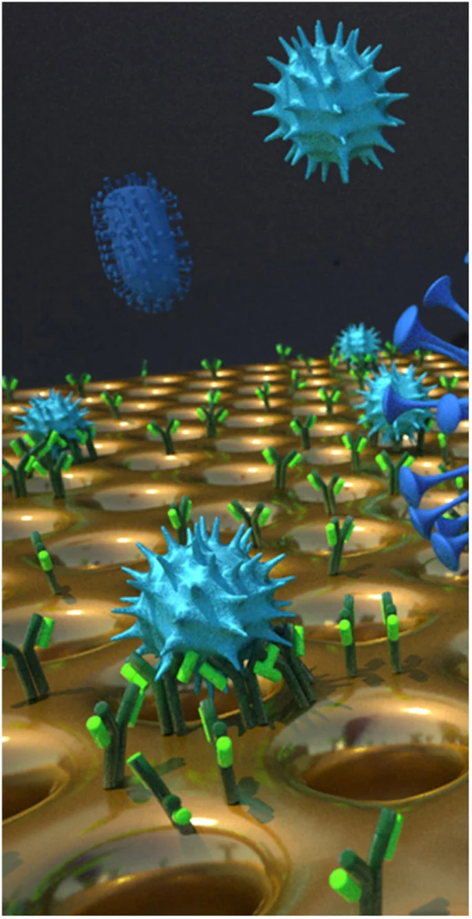 MAY THE FORCE BE WITH YOU: White light is focused to microscopic dimensions through the tiny holes of a planar optical lens. Using this approach, metal lenses approximately 100 nm thick with a footprint comparable in size to a blood cell can be created on transparent substrates.
