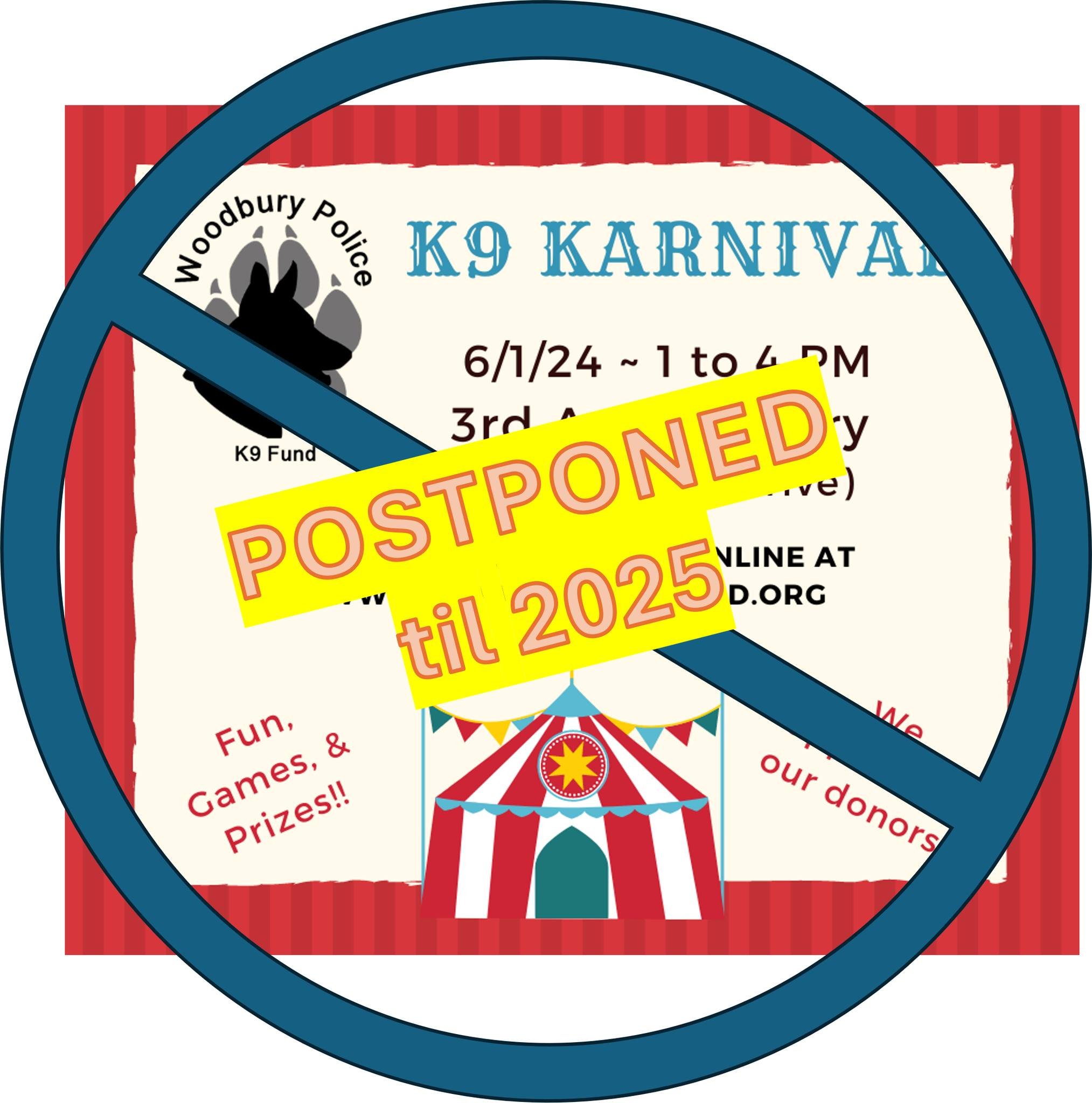 Hi Friends. We are sad to inform you that we are postponing our K9 Karnival until 2025. Thank you for your support! If you would like to support the Woodbury Police K9 Fund, please visit our website: https://www.woodburyk9fund.org/donation

#k9fund #