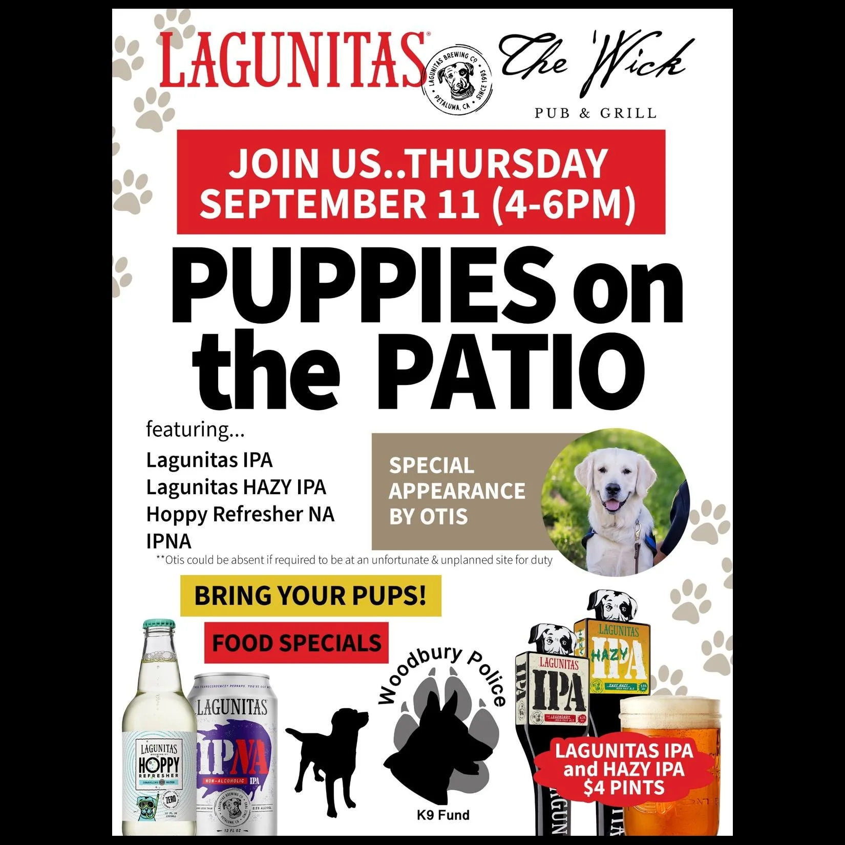 😎Come out to @thewickpubandgrill on Thursday September 11th (4-6 pm) for a fun evening - &quot;Puppies on the Patio!&quot; 

🐾Otis, our Community Service Dog, will be stopping by for a visit. 

🤩Learn more about @woodburypolicek9fund.

#k9fund #wo