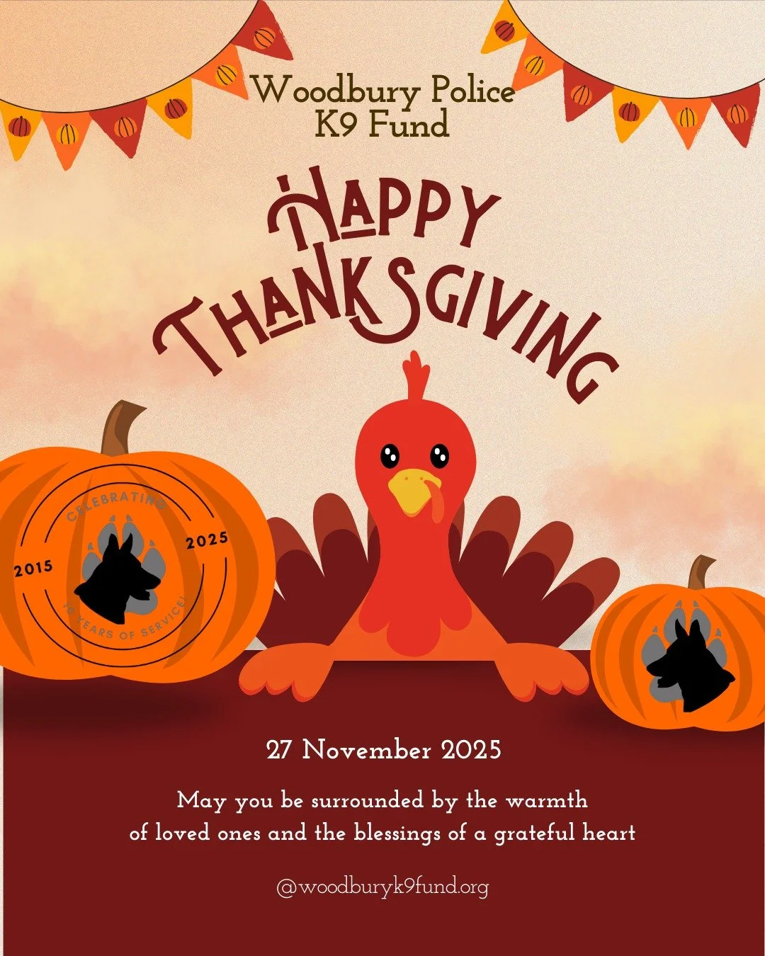 Wishing you and yours a very happy Thanksgiving! We are grateful for your support of the @woodburypolicek9fund .

Please consider a year-end donation for our #koins4k9smonth (Nov 20-Dec 20)
https://www.woodburyk9fund.org/donation

#k9fund #k4k9s #woo
