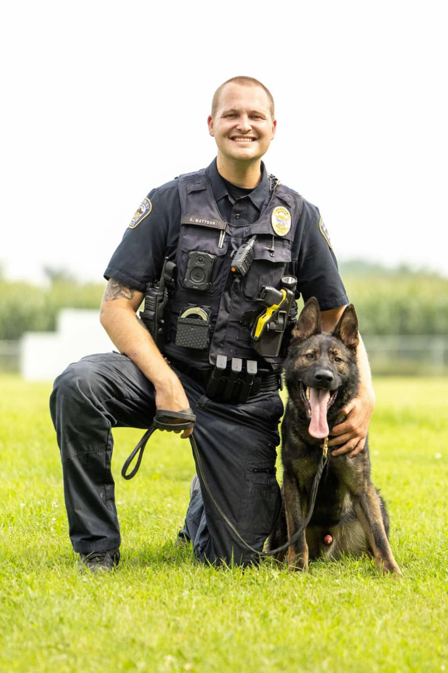 Officer Andrew Mattson & K9 Viktor

 

 Viktor is a German Shepherd & Woodbury's first Firearms & Apprehension K9.  Service started November 2025 