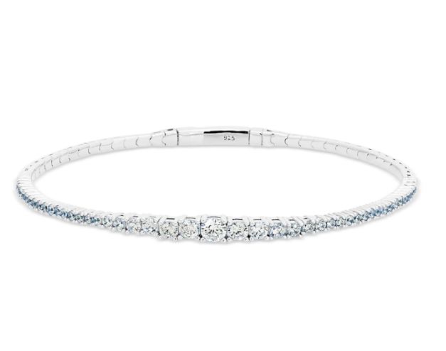 Platinum Finish Flex Bracelet with Simulated Diamonds