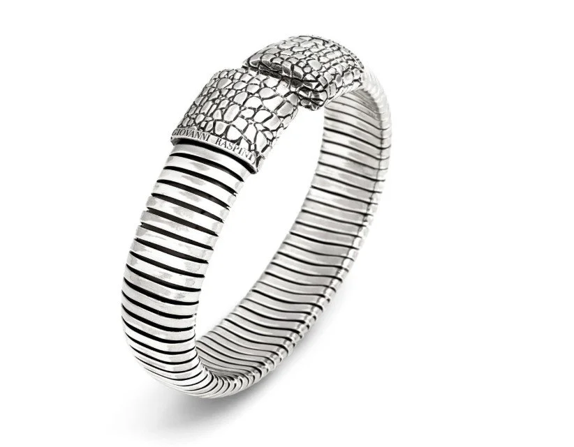 Croco Tubogas Medium Cuff Sterling Silver