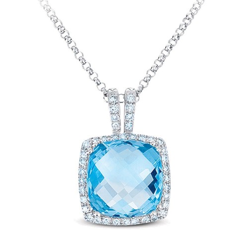 Swiss blue topaz &amp; diamond pendant