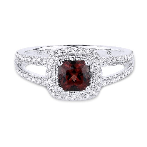 Cushion cut garnet with diamonds