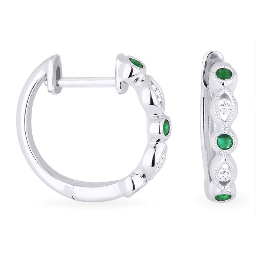 14k small hoops with emeralds and diamonds