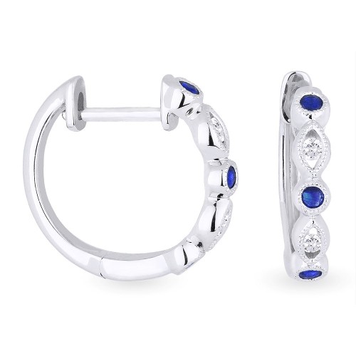 14k small hoops with sapphires and diamonds