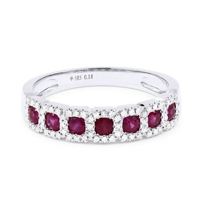 14k white gold ring with rubies &amp; diamonds