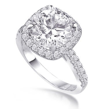 14k White Gold square halo diamond ring