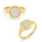 14k Yellow Gold &amp; Diamond pave signet ring