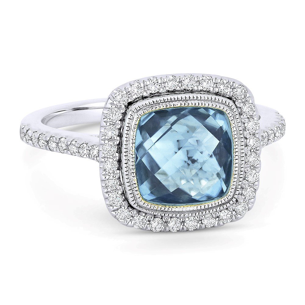 Cushion cut Blue topaz &amp; diamond ring