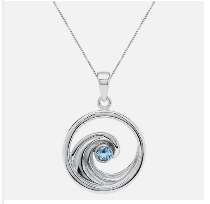 sterling silver &amp; blue topaz wave pendant