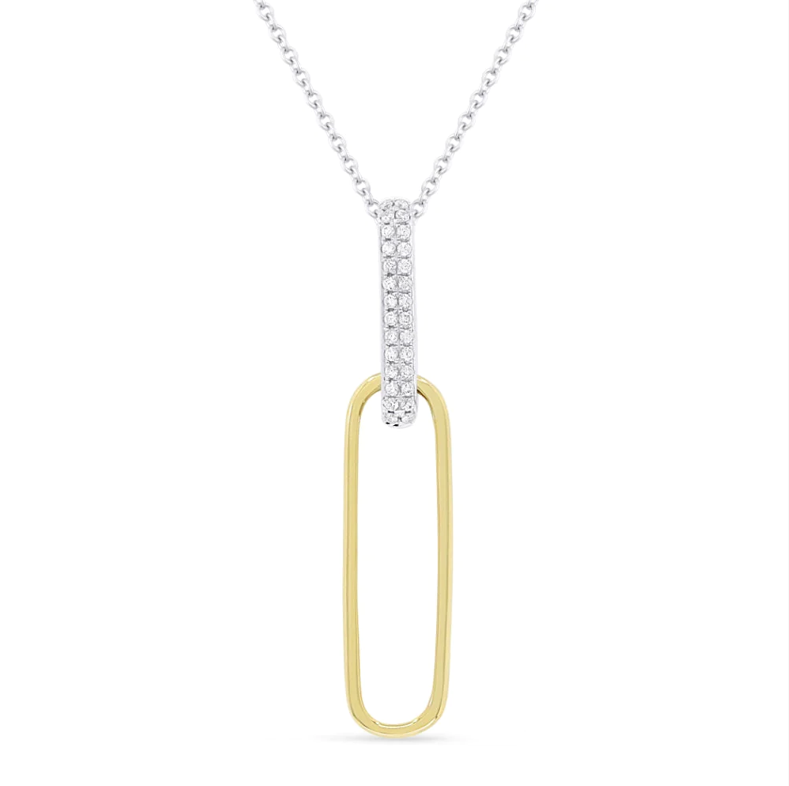 14k Yellow Gold &amp; Diamond Oval Hoop Necklace
