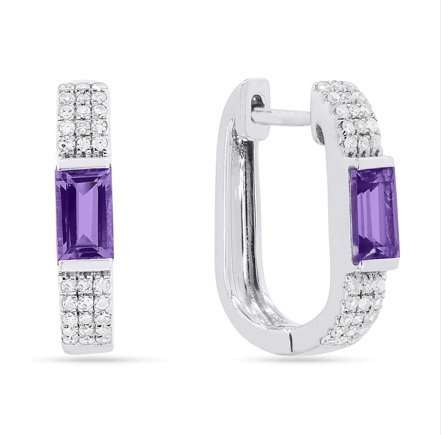 Amethyst &amp; Diamond Hinged Hoops