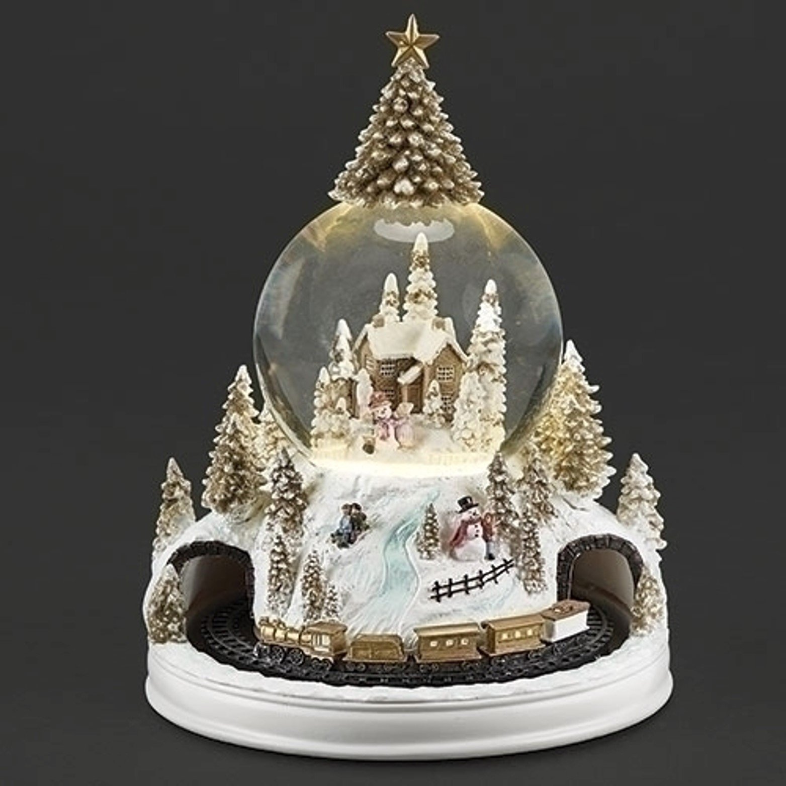 White Village & Train Snow Globe $130