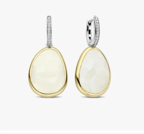 Sterling Silver &amp; Vermeil with White Stone Earrings