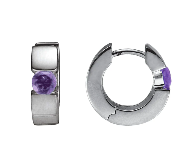 Sterling Silver Hinged Hoop with Amethyst