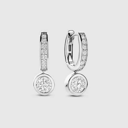 Sterling Silver &amp; Bezel Set CZ Drop Earrings