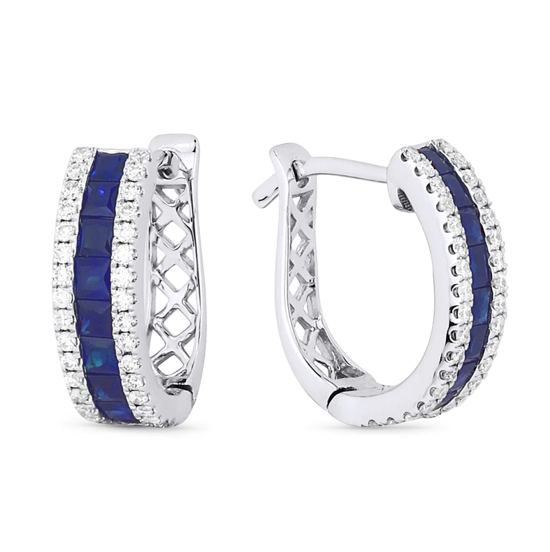 Diamond &amp; Sapphire Hoop Earrings