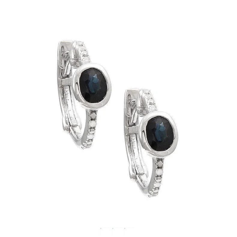 14k White Gold Bezel Set Sapphire Earrings