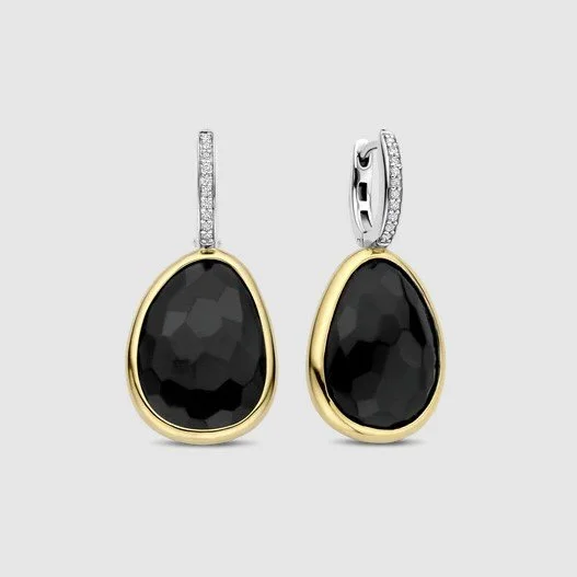 Sterling Silver &amp; Vermeil Black Stone Earrings