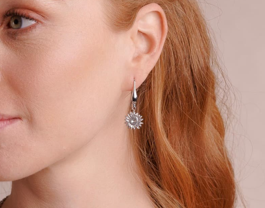 Sterling Silver Sunflower Drop Earrings