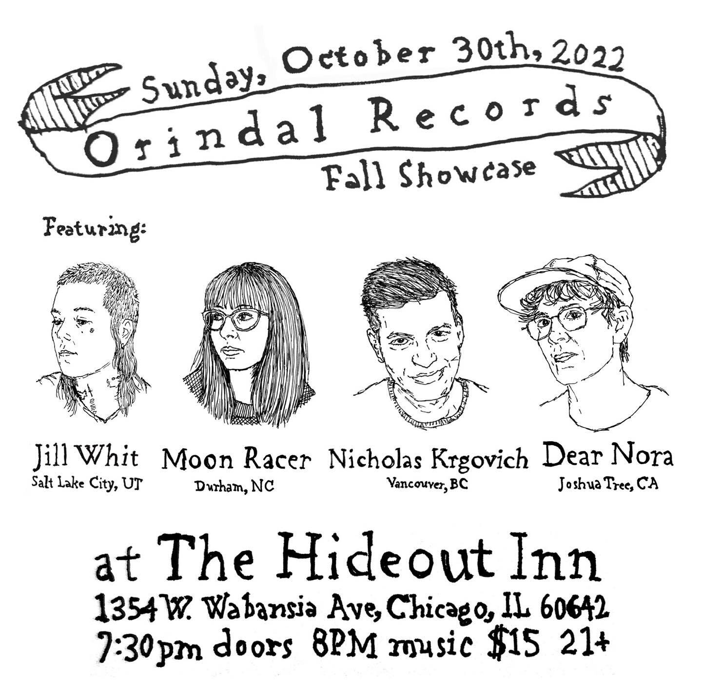 🚨EDIT 10/27: THIS SHOW HAS MOVED TO FitzGerald&rsquo;s Sidebar in Berwyn ❤️🍁One month from today in Chicago!🍁 Orindal Records fall showcase at @hideoutchicago with @dearnorareality @nicholas_krgovich @jillwhit_ I just can&rsquo;t wait 🥲 Halloween
