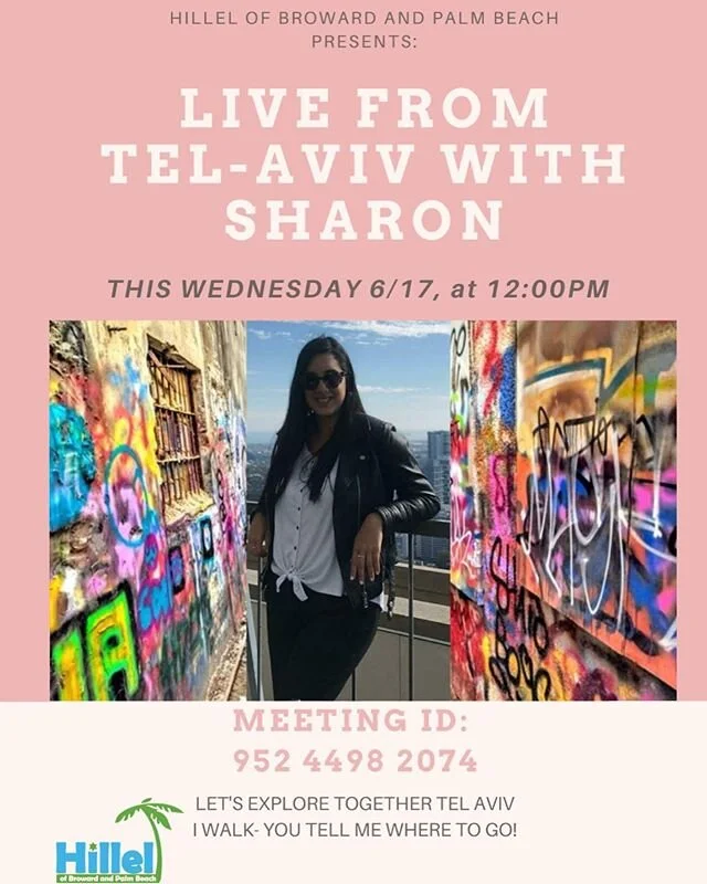 Join us this Wednesday to watch @sharonbrantwein  give us a live tour of Tel-Aviv!💙🇮🇱✨