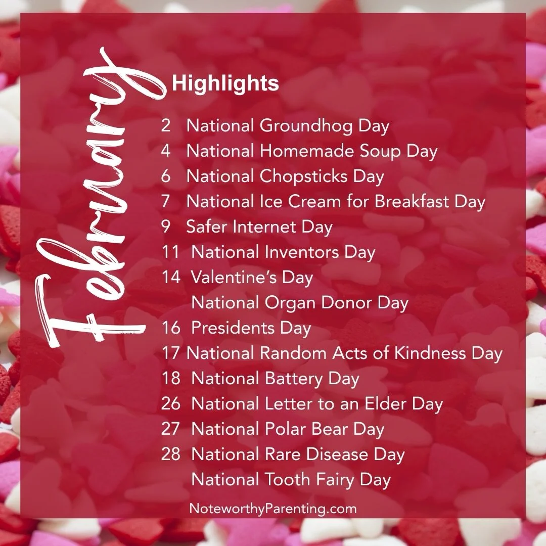 ❤️ February Highlights!

A fun way to connect with your kids or learn something new!

What fun February days will you enjoy with your family?

#noteworthyparenting #February2026 #parenting #familyfun