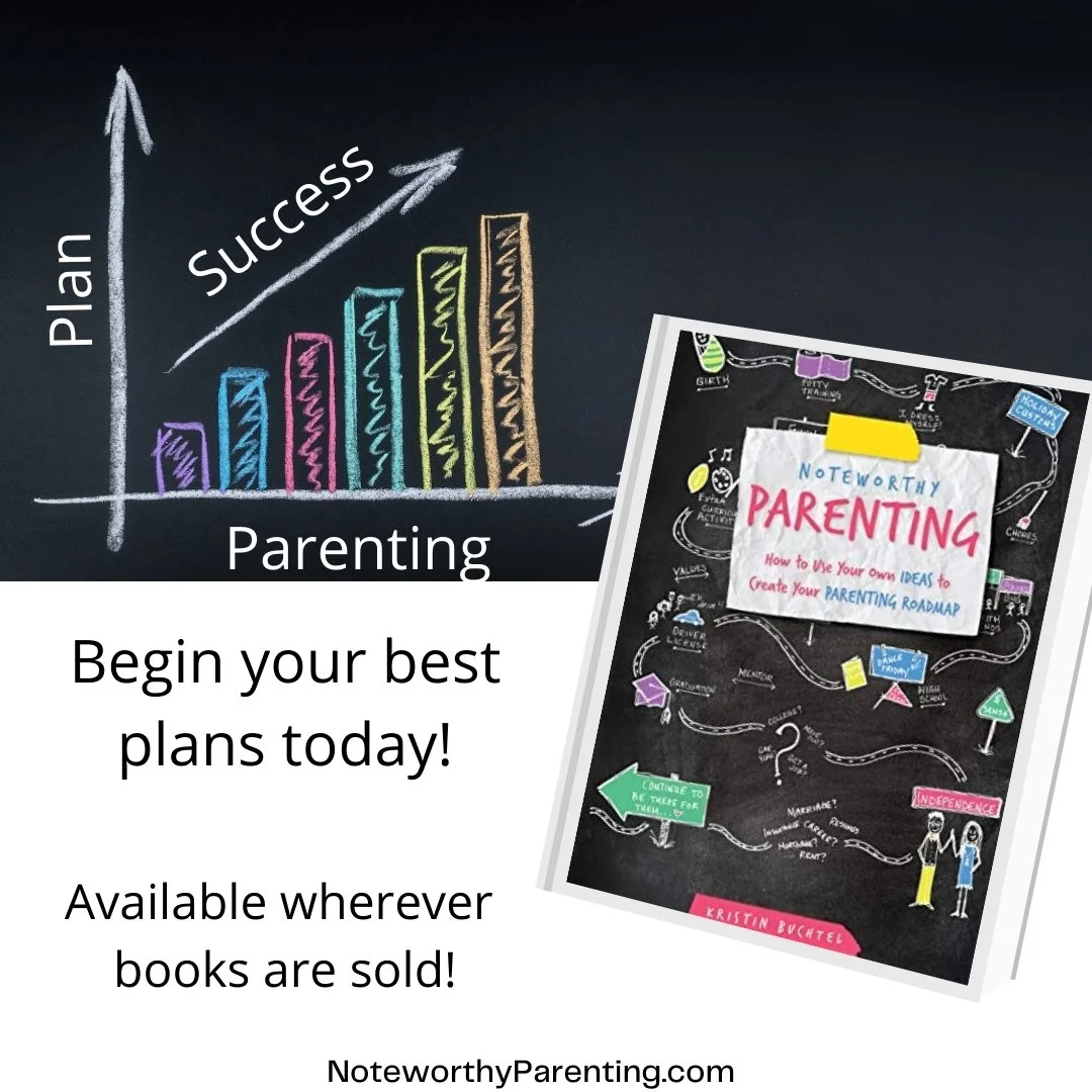 A chalkboard graph showing parental success with creating parenting plans and the Noteworthy Parenting Book