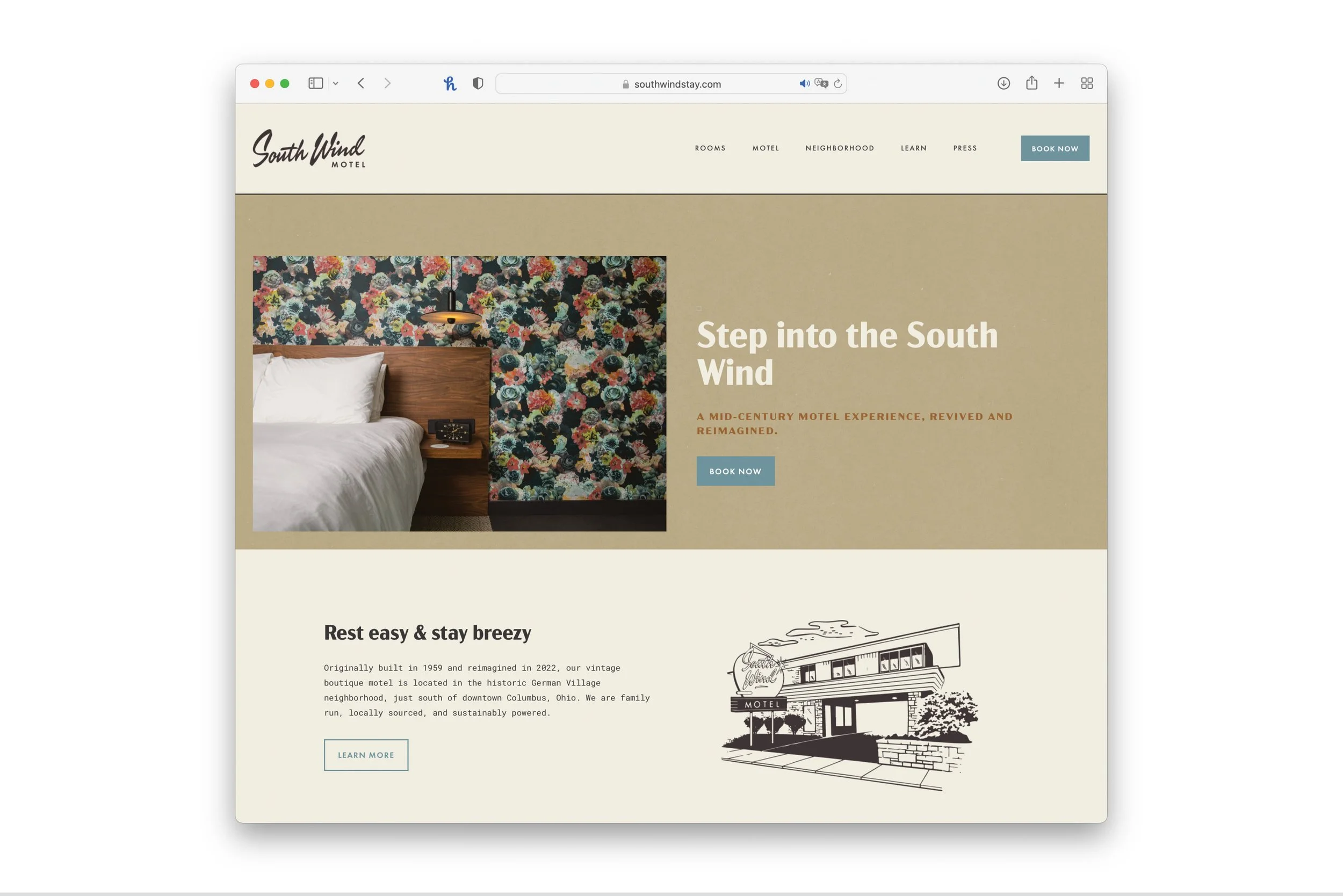  We brought  South Wind’s website  to life with the same design sensibility that had been given to the motel, aligning with the customer experience. 