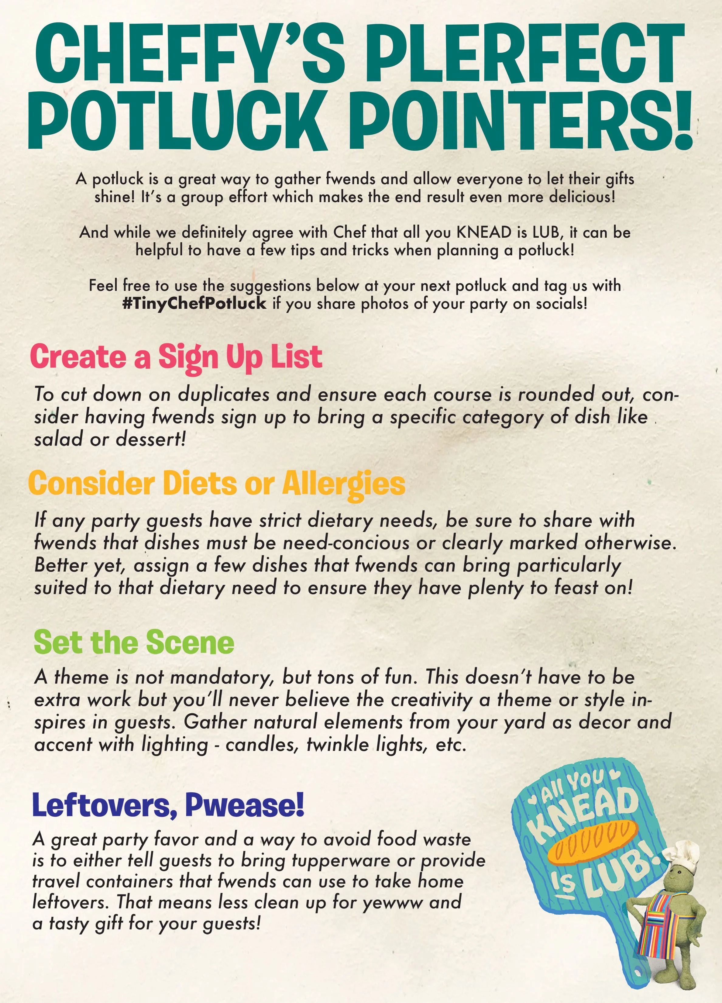 Cheffy's Plerfect Potluck Pointers!